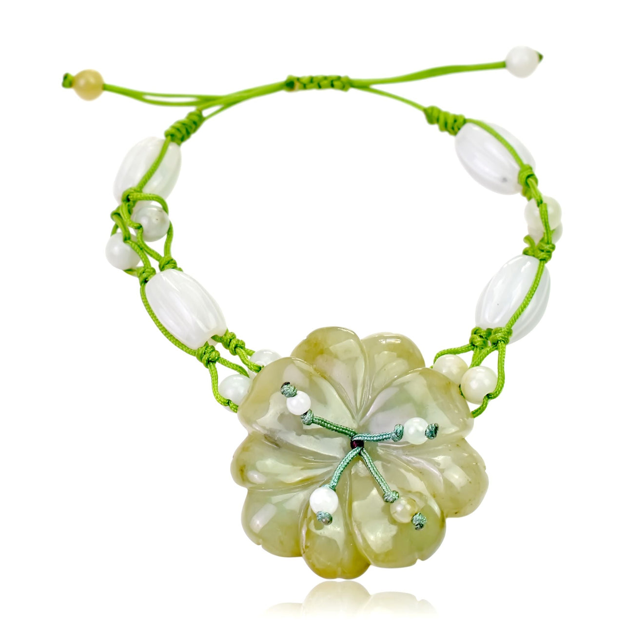 Flower gemstone bracelet for Valentine’s Day with cherry blossom flower a romantic jade stone jewellery for love and calming energy