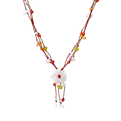 Gemstone Flower Necklace a Apple Blossom Flower Necklace White a Sweet Valentine’s Day Gift Representing Love, Hope and Unity