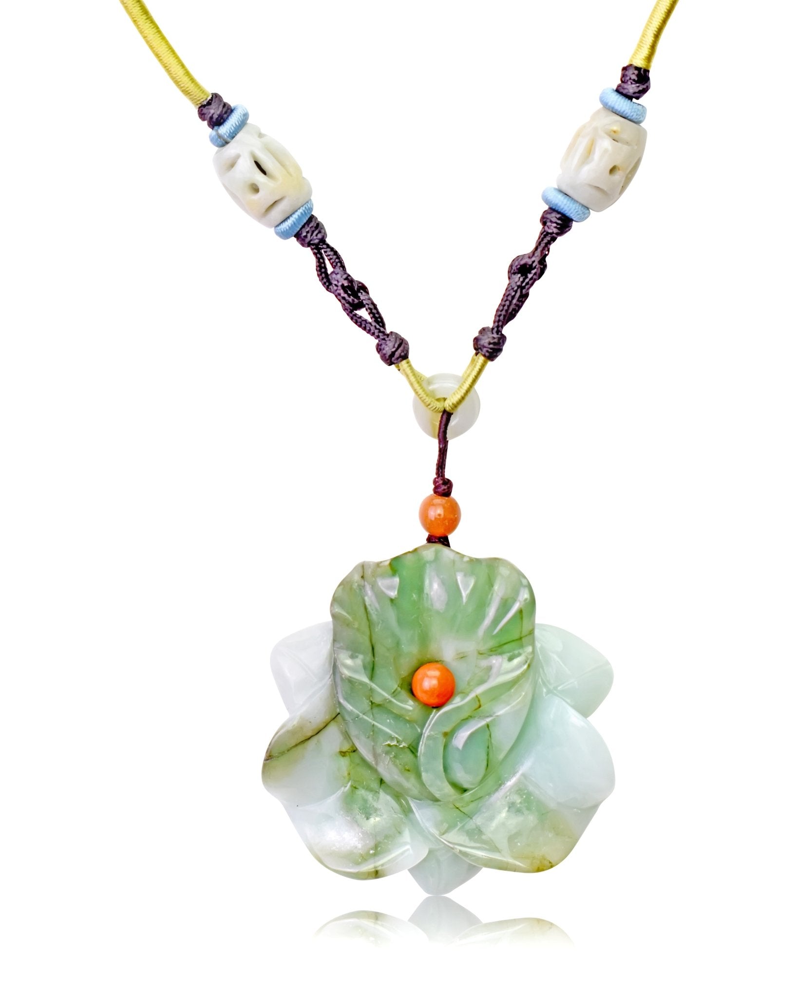 Green jade jewellery orchid flower handmade necklace for mom