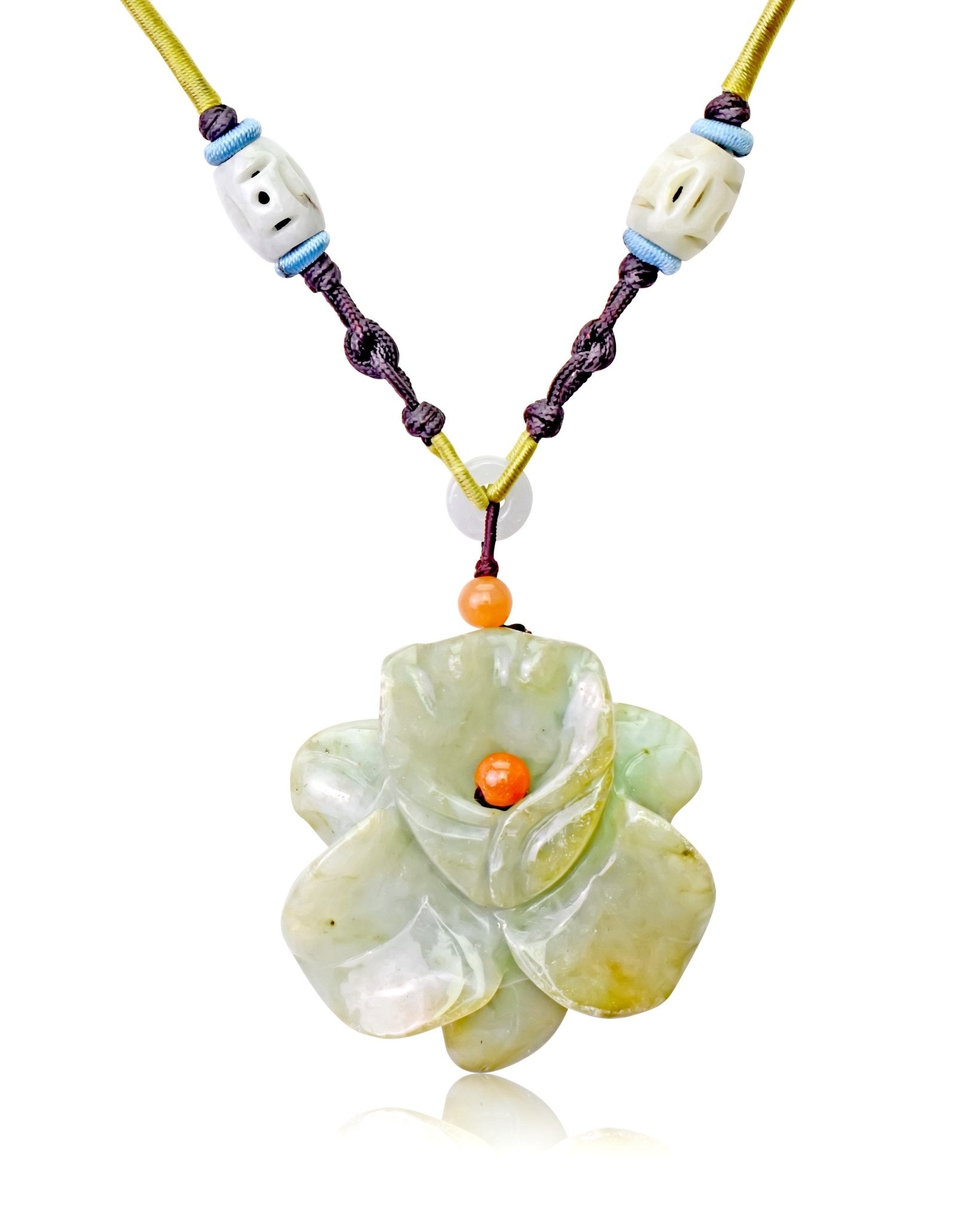 Green jade necklace Orchid Flower for her