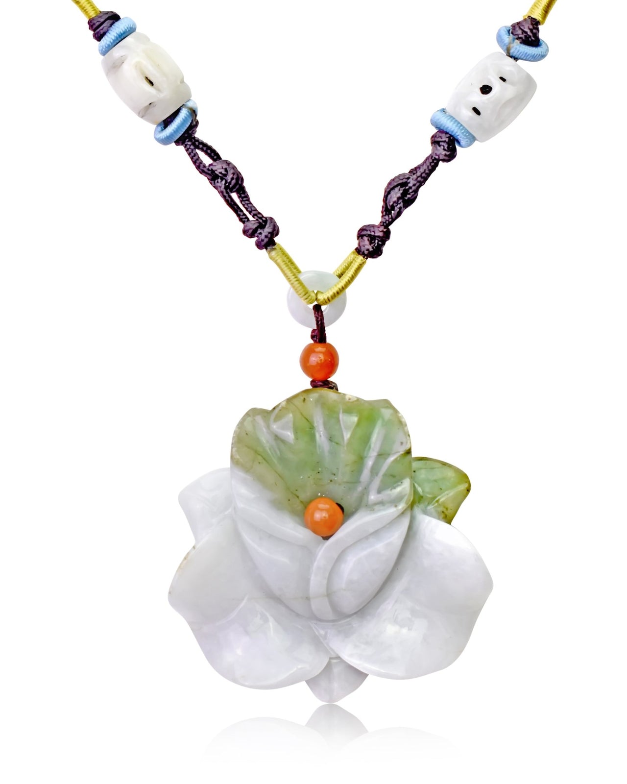 Green jade pendant necklace orchid flower handmade for her