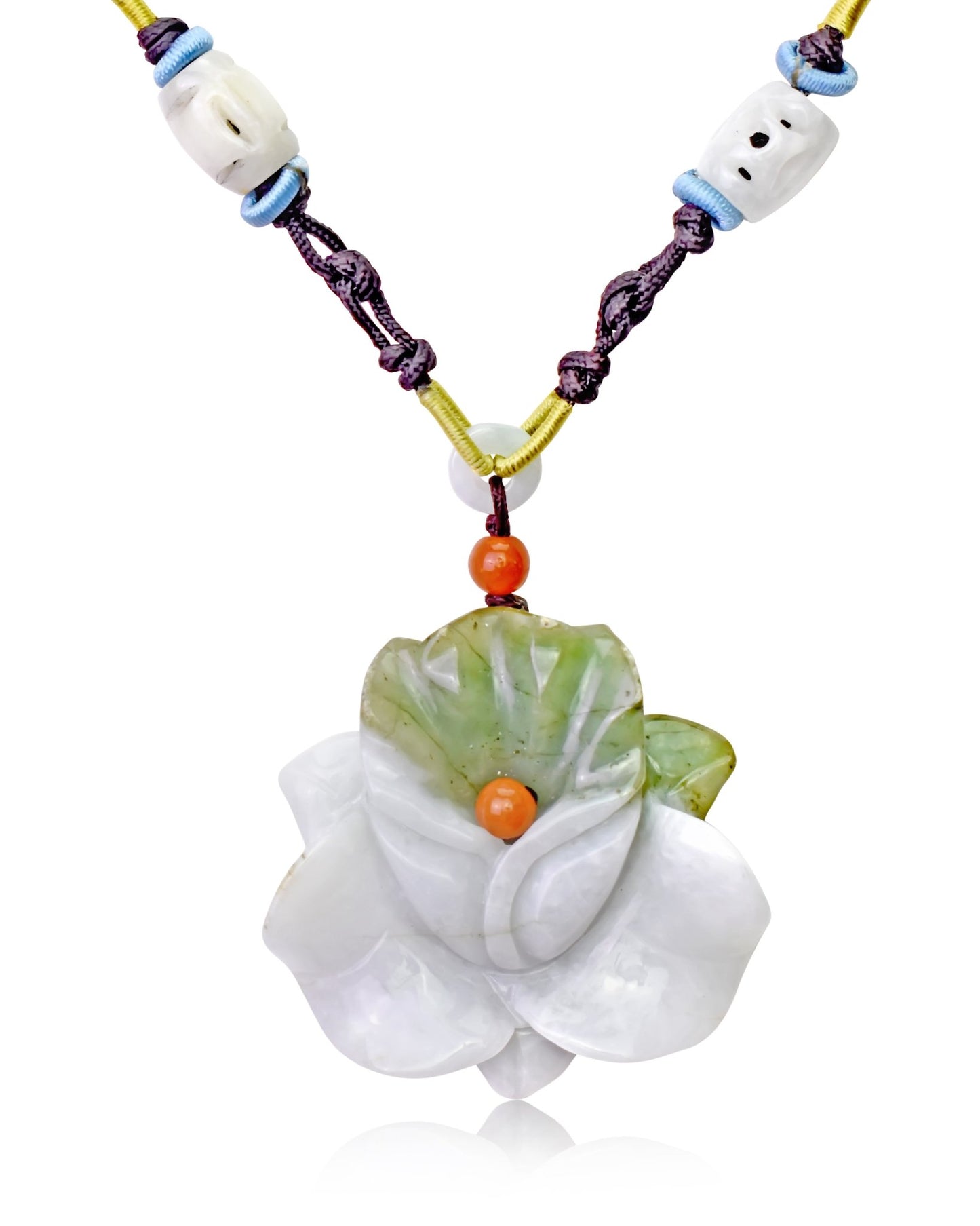 Green jade pendant necklace orchid flower handmade for her