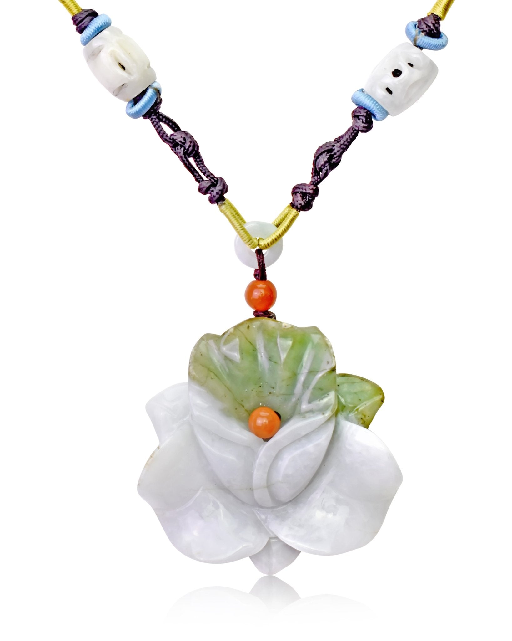 Green jade pendant necklace orchid flower handmade for her