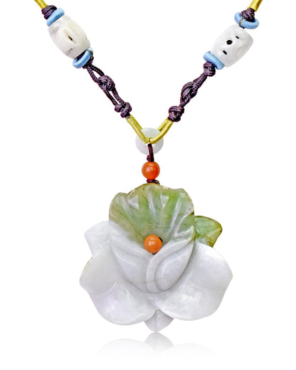 Green jade pendant necklace orchid flower handmade for her