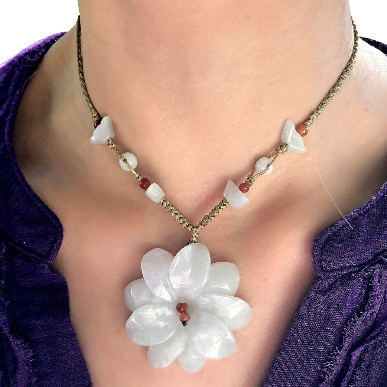 Handcrafted Jade Necklace with Dahlia Flower an Anniversary Gift for Women with Meaning