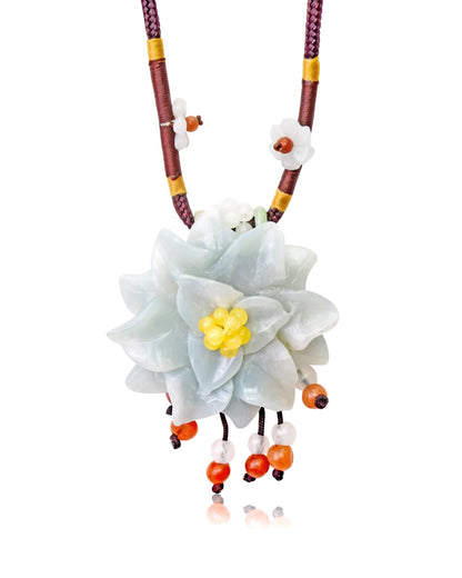 Handcrafted Jade and Scabiosa Flower a Personalized Necklace Gift for Anniversaries or Holidays