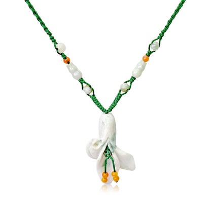 Handcrafted calla lily pendant in jade a statement necklace floral for Mother's Day gift with serenity
