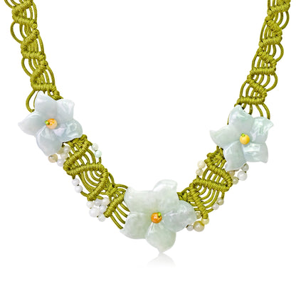 Handcrafted columbine flower white with jade gemstone a meaningful gift for friends encouraging peace and prosperity 