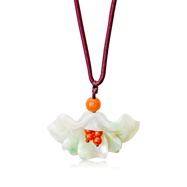 Handcrafted fan flower an uplifting jade necklace gift to ground and protect loved ones