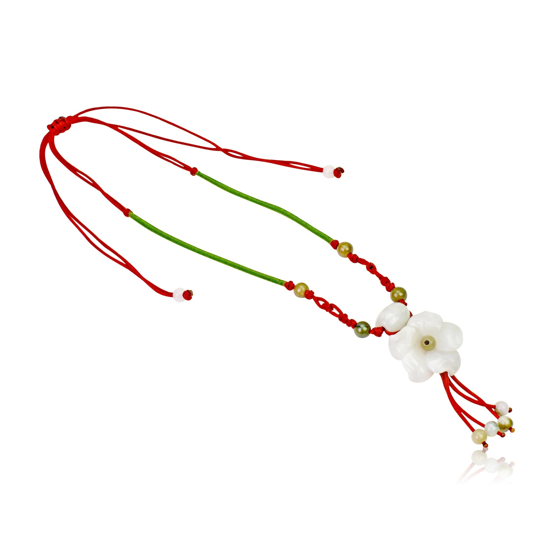 Handcrafted pendant necklace with stone and Rocky Mountain columbine flowers a meaningful jade gift for Mother's Day