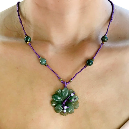 Handmade Green Anemone Pendant with Meaning Captures romantic intentions and jade's symbolism of protection and love