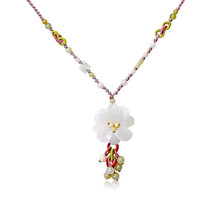 Handmade Jade Apple Blossom Flower Necklace for Women Pendant Flower Necklace a Thoughtful Anniversary Gift 