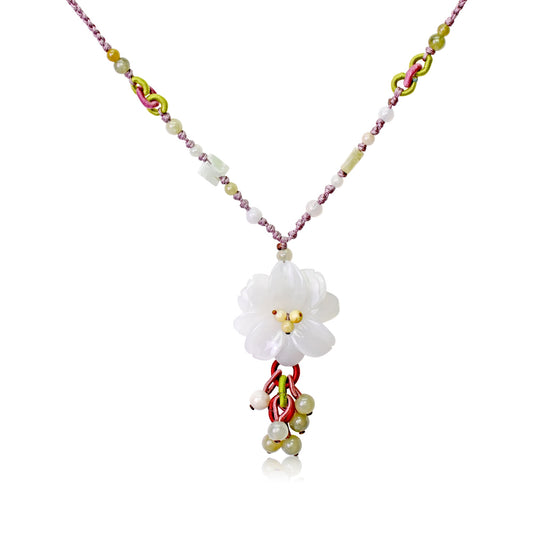 Handmade Jade Apple Blossom Flower Necklace for Women Pendant Flower Necklace a Thoughtful Anniversary Gift 