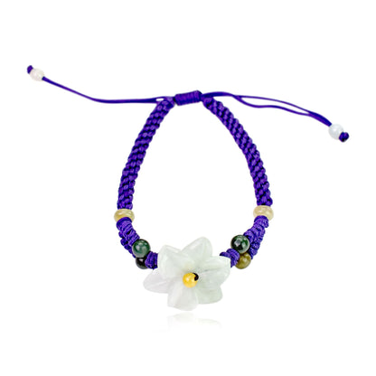 Handmade Jade Bracelet with Stargazer Flower White a  Charm Jewelry for Mother's Day or Valentine’s Day
