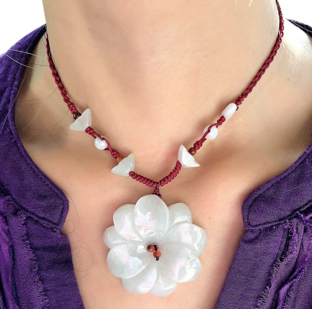 Handmade Jade Necklace with Dahlia Flower a Romantic Birthday Gift for Girlfriend 