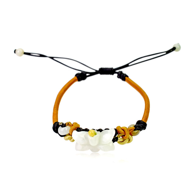 Handmade bracelet with flowers and jade pendant for special occasions with blue wild indigo