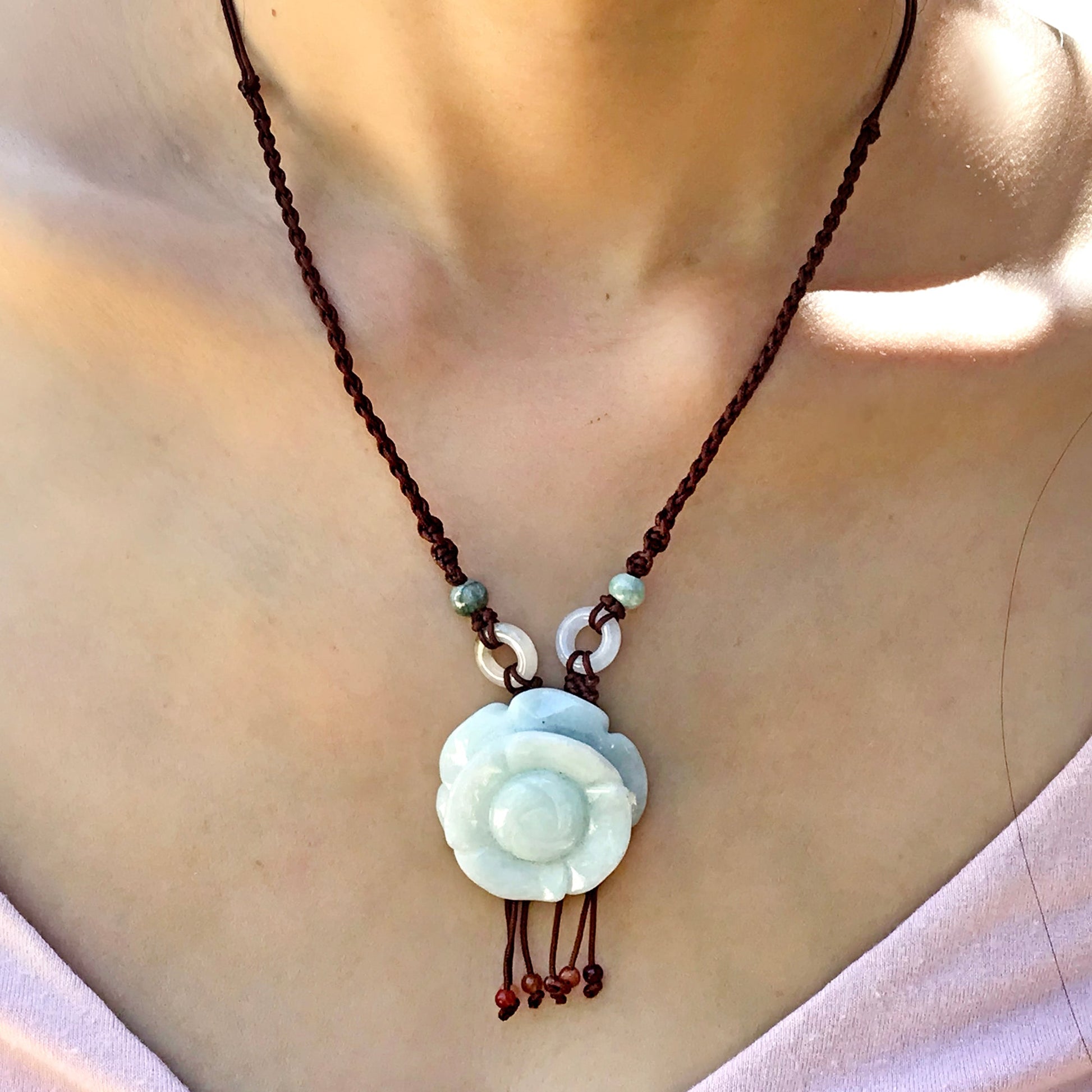 Handmade necklace rose and pendant with floral charm for a Valentine’s Day surprise