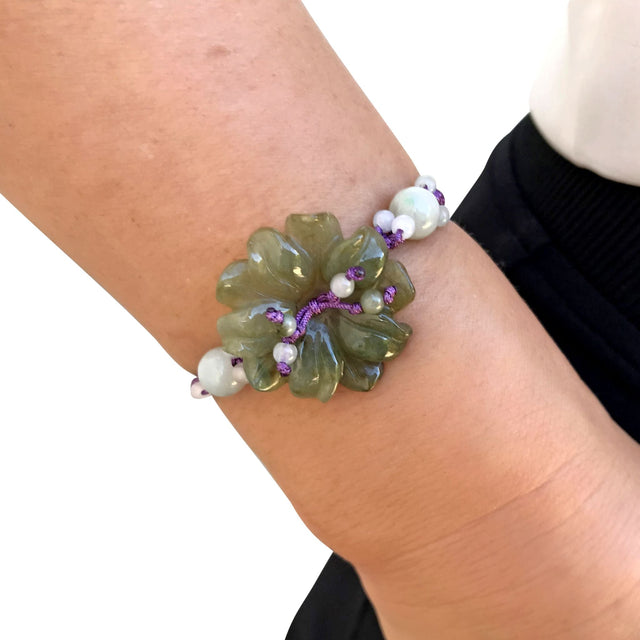 Handmade white anemone flower with real jade a meaningful simple gift for Mother's Day or birthday