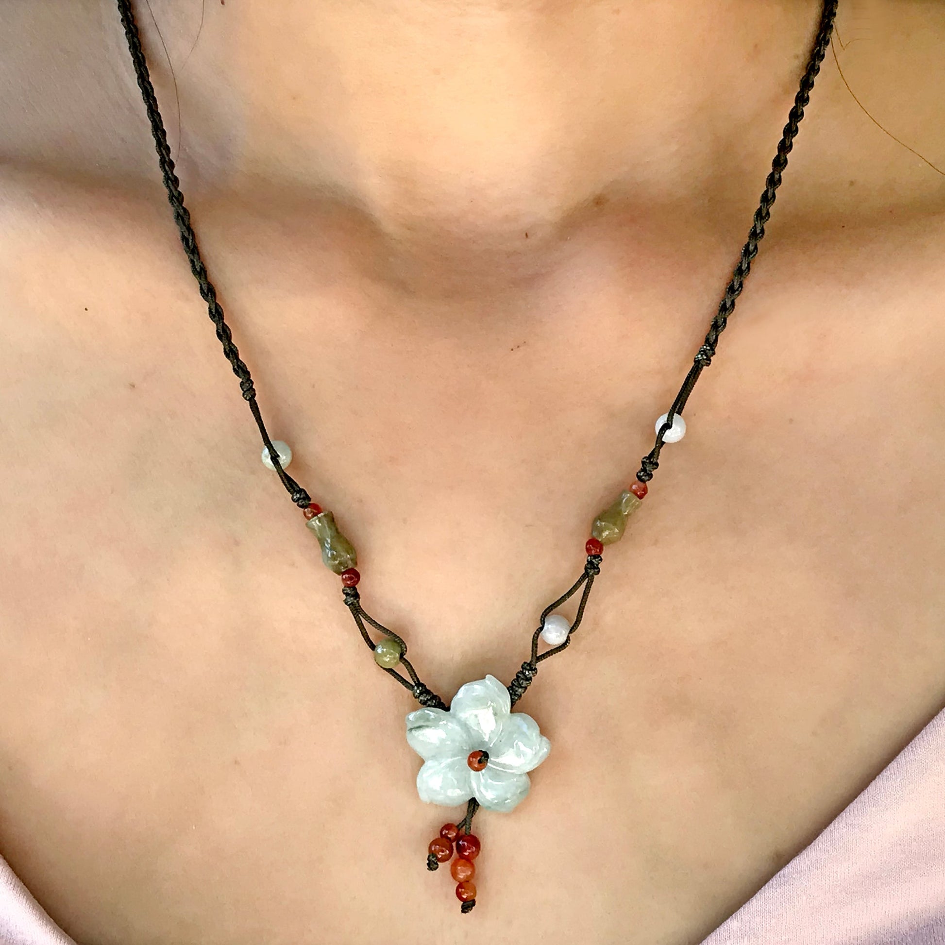 Healing pendant with green gem inspired by Rocky Mountain columbine flower a handcrafted gift for love, life, and balance