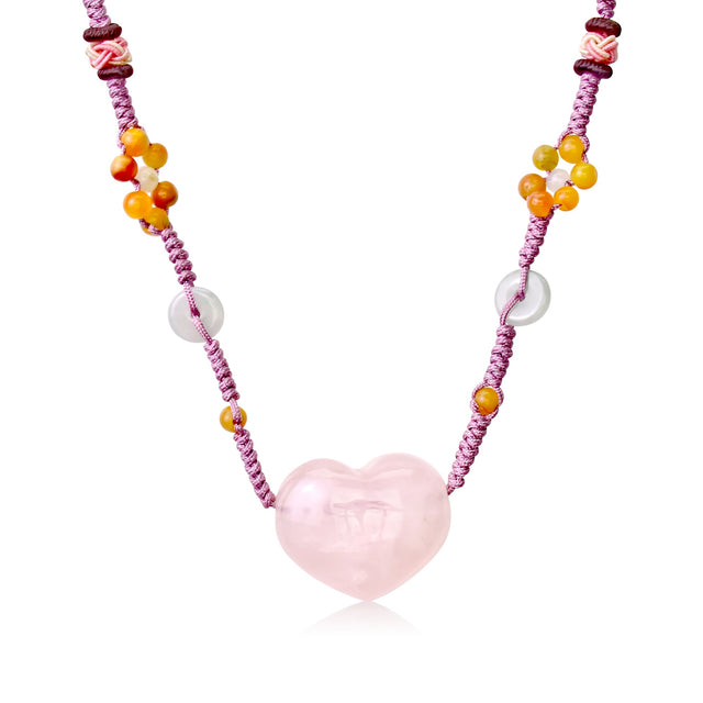 Heart Necklace Pink with Pink Quartz Heart Pendant for Women 
