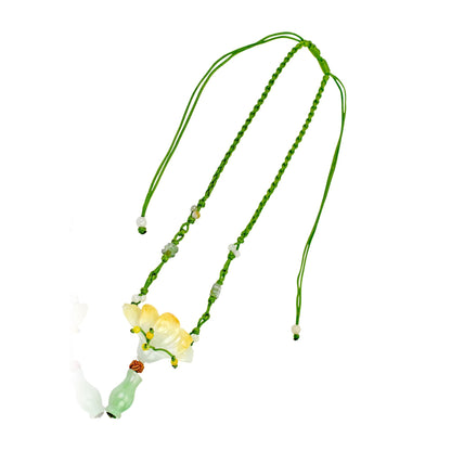 Holiday Gift for Friends a Handmade Jade Necklace with Peacock Flower for Women