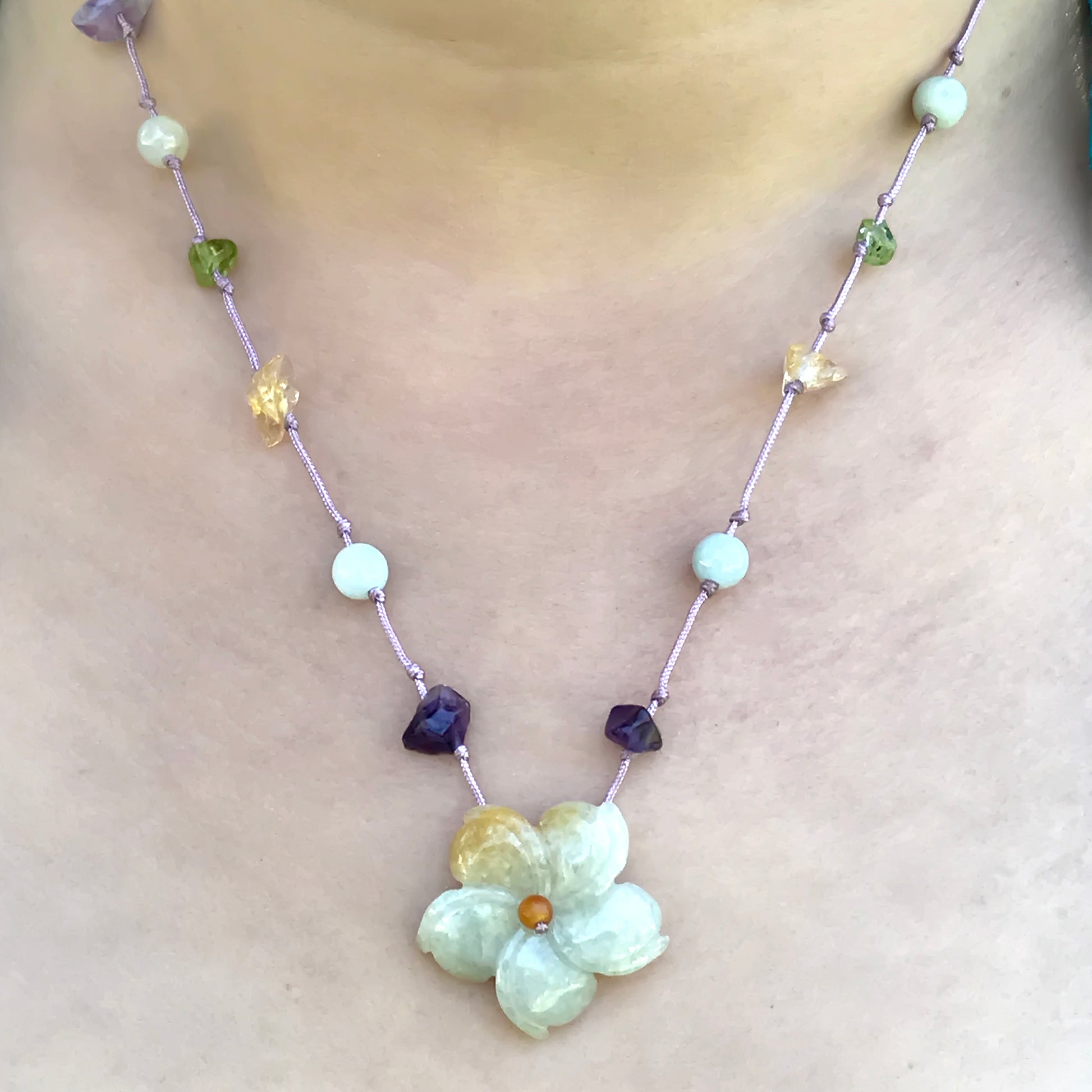 Get Gorgeous with the Columbine Flower Jade Necklace Pendant