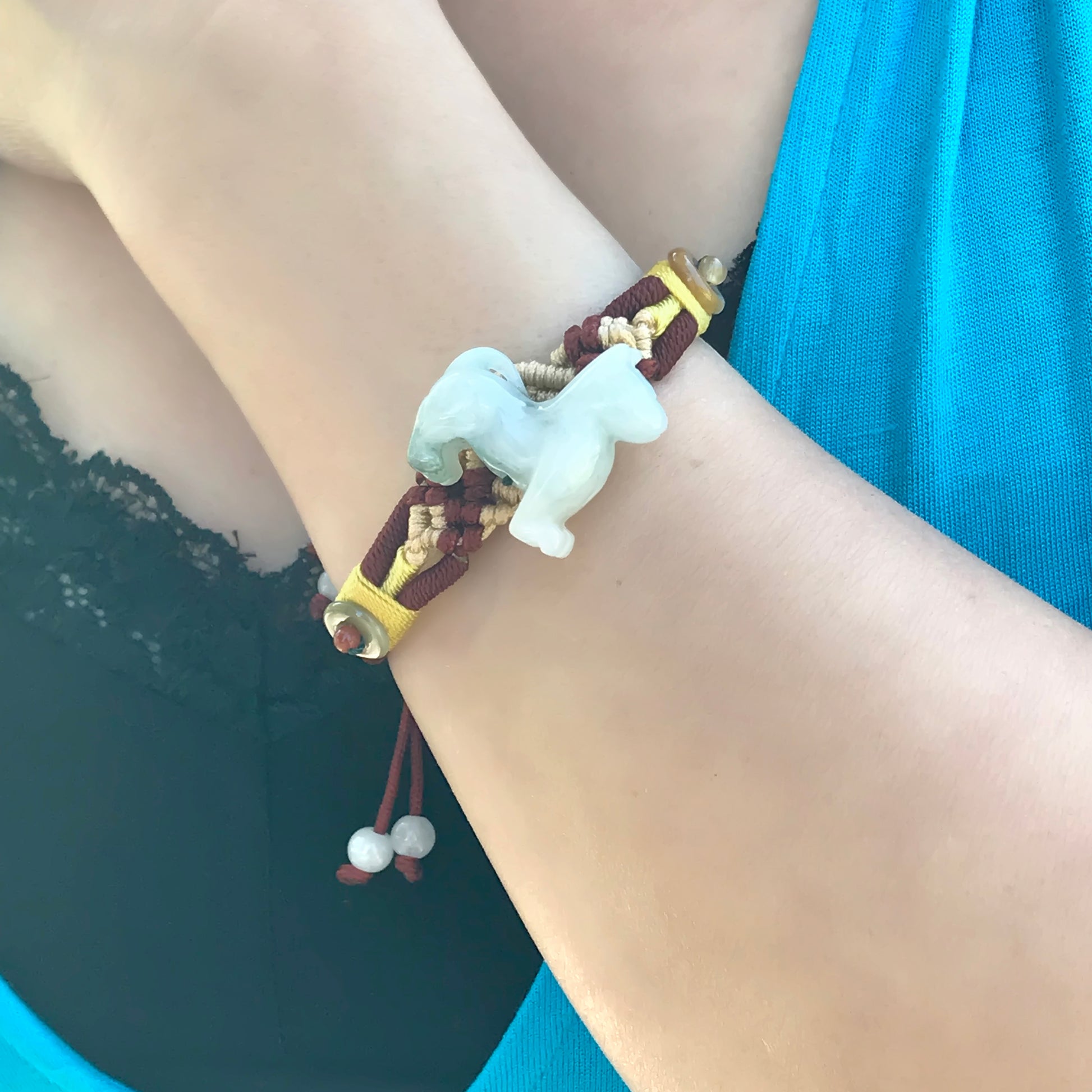 Embrace Your Trustworthiness with a Dog Zodiac Handmade Jade Bracelet made with Brown Cord