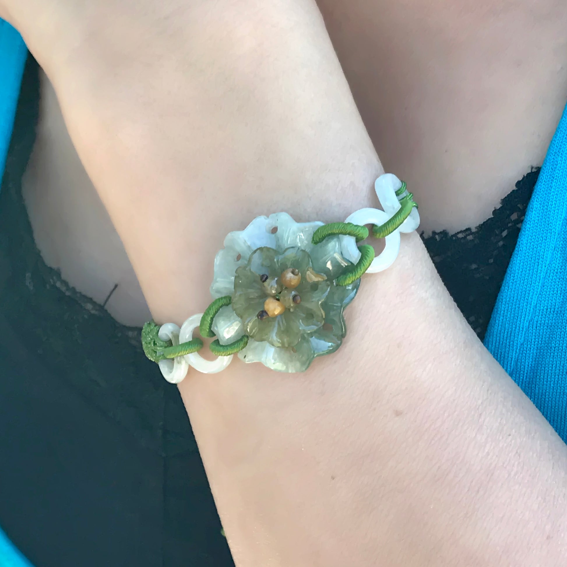 Show Off Your Unique Style with Amazing Triple Layer Flower Jade Bracelet
