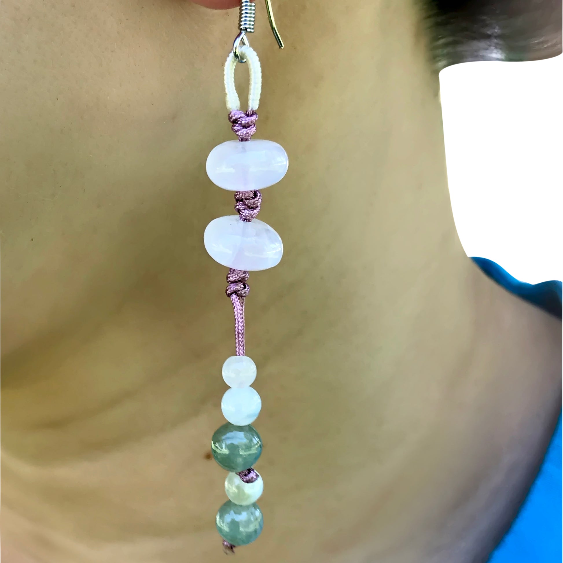 Add a Soft Touch to Your Outfit with Rose Quartz Earrings made with Lavender Cord