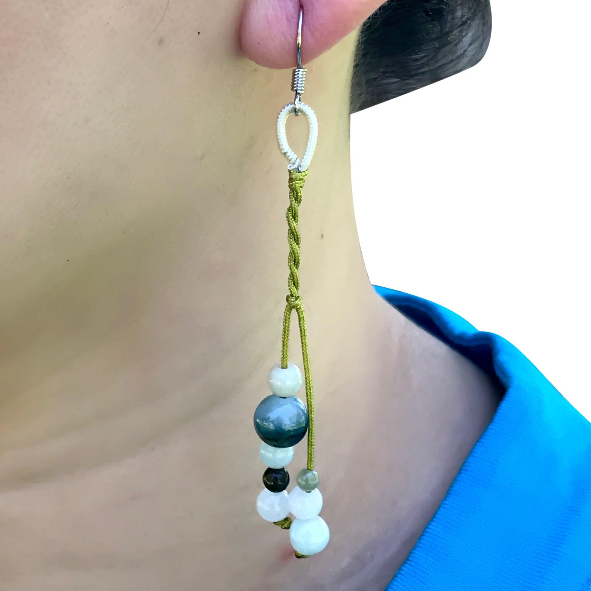 Add a Touch of Elegance to Your Look with Handmade Jade Beads Earrings made with Lime Cord