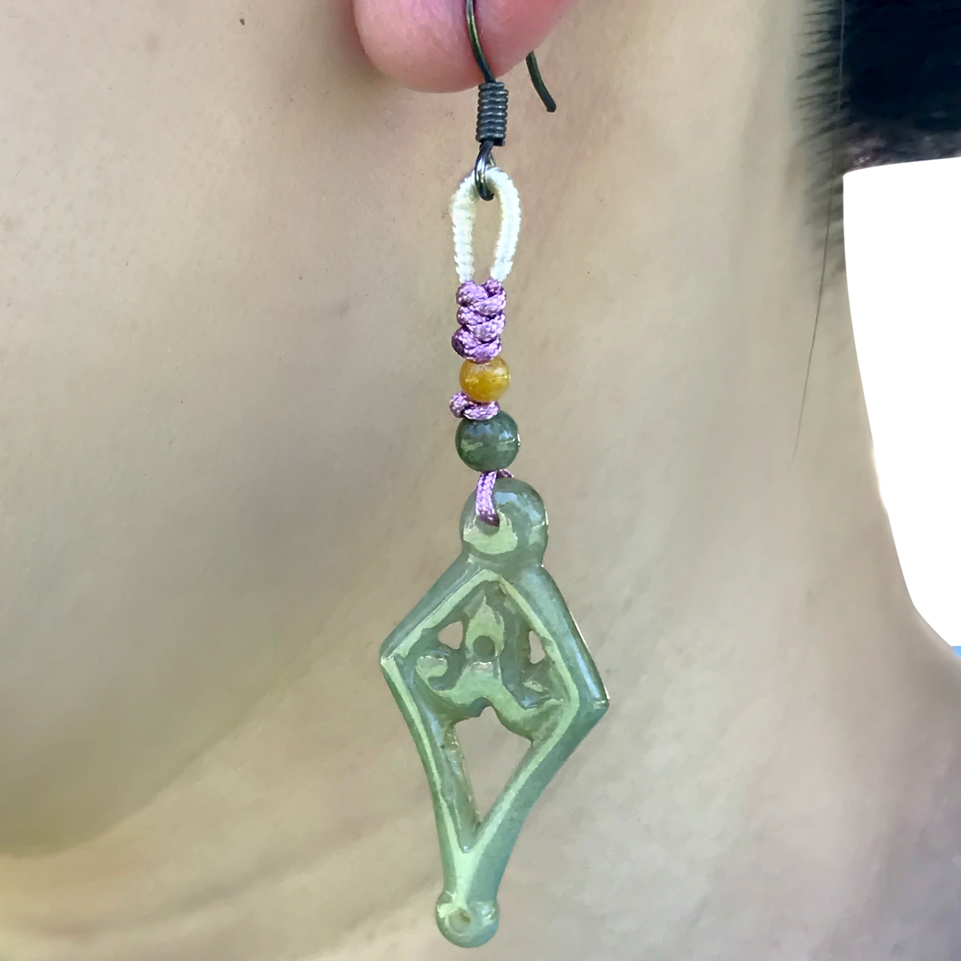 Transform Your Style with Diamond Lace Carving Jade Earrings made with Lavender Cord