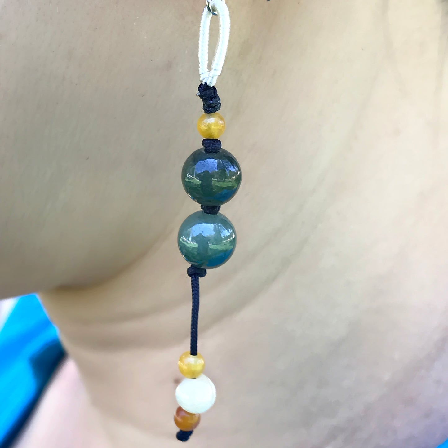 Make Every Look Unique with Eye-Catching Vibrant Jade Beads Earrings made with Black Cord