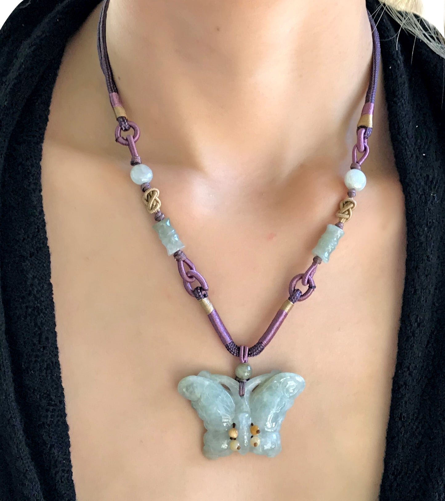 Add a Touch of Elegance to Your Look with the Handcrafted Jade Pendant made with Lavender Cord