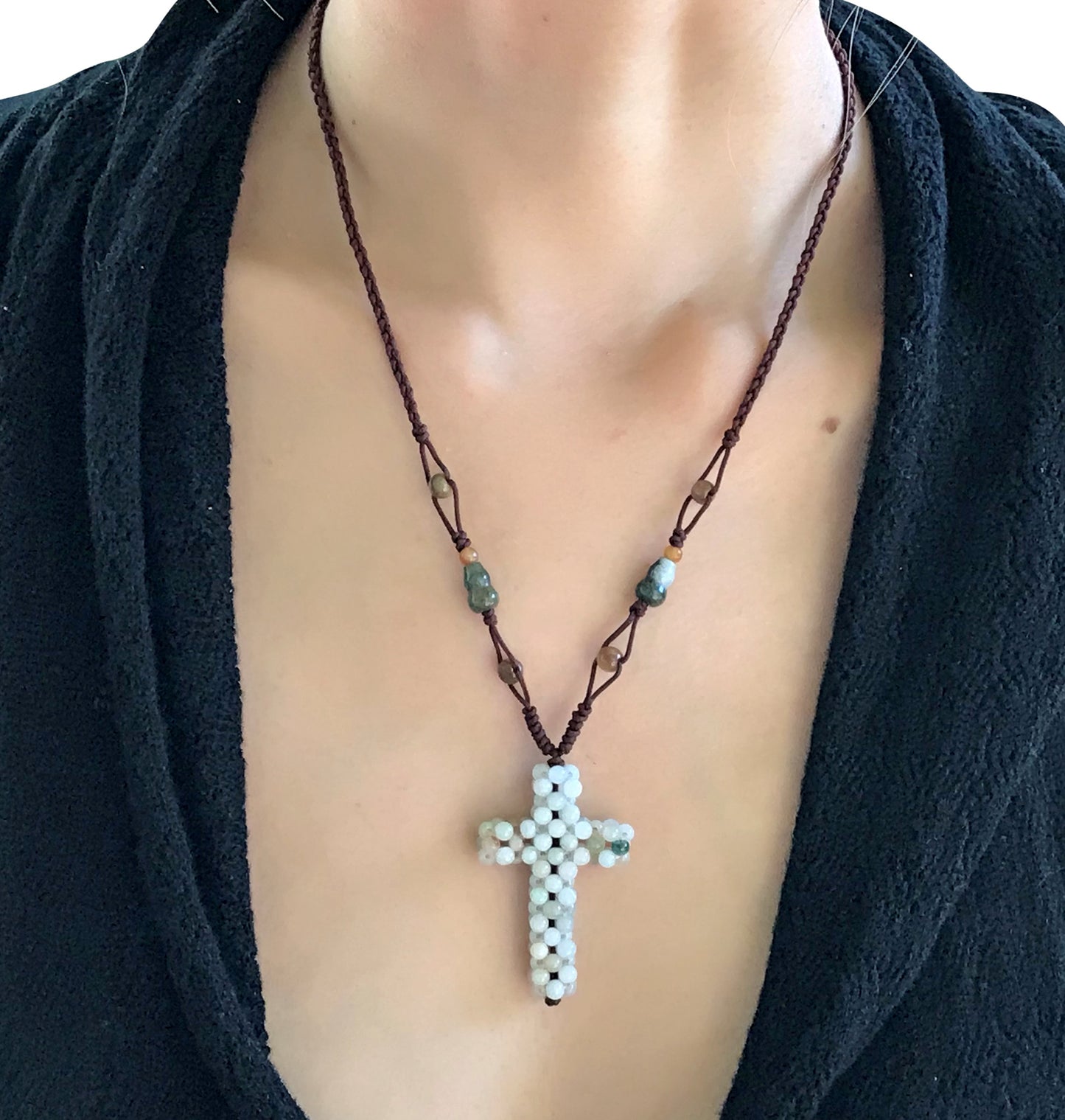 Add Meaning to Your Look with a Hundred Jade Beads Cross Necklace