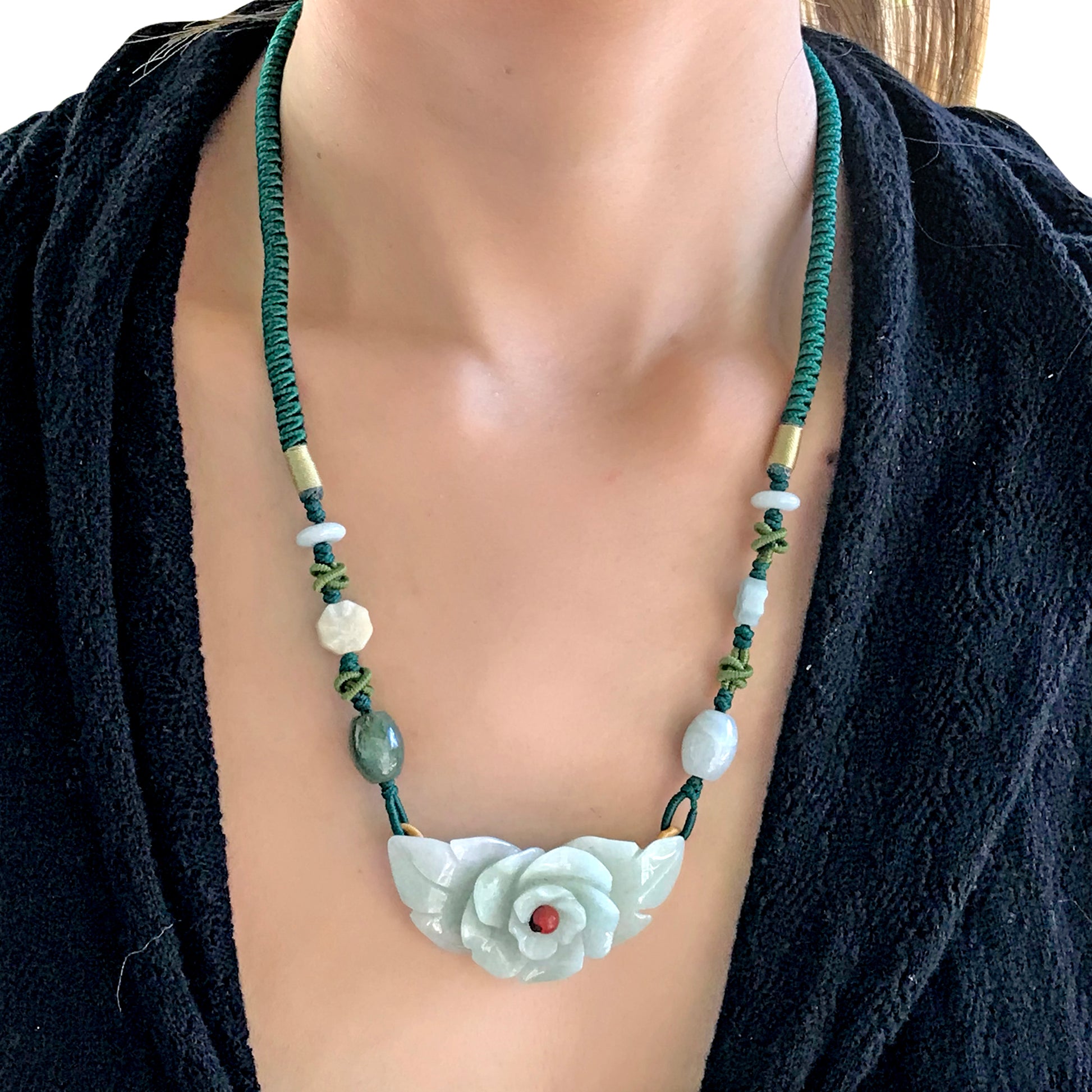 Get Your Love Story Started with Rose Jade Necklace made with green Cord