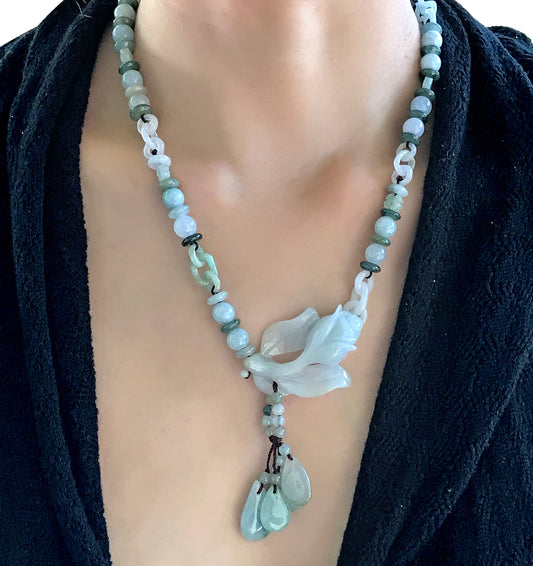 Let Her Shine with Spectacular Rose Flower Jade Necklace