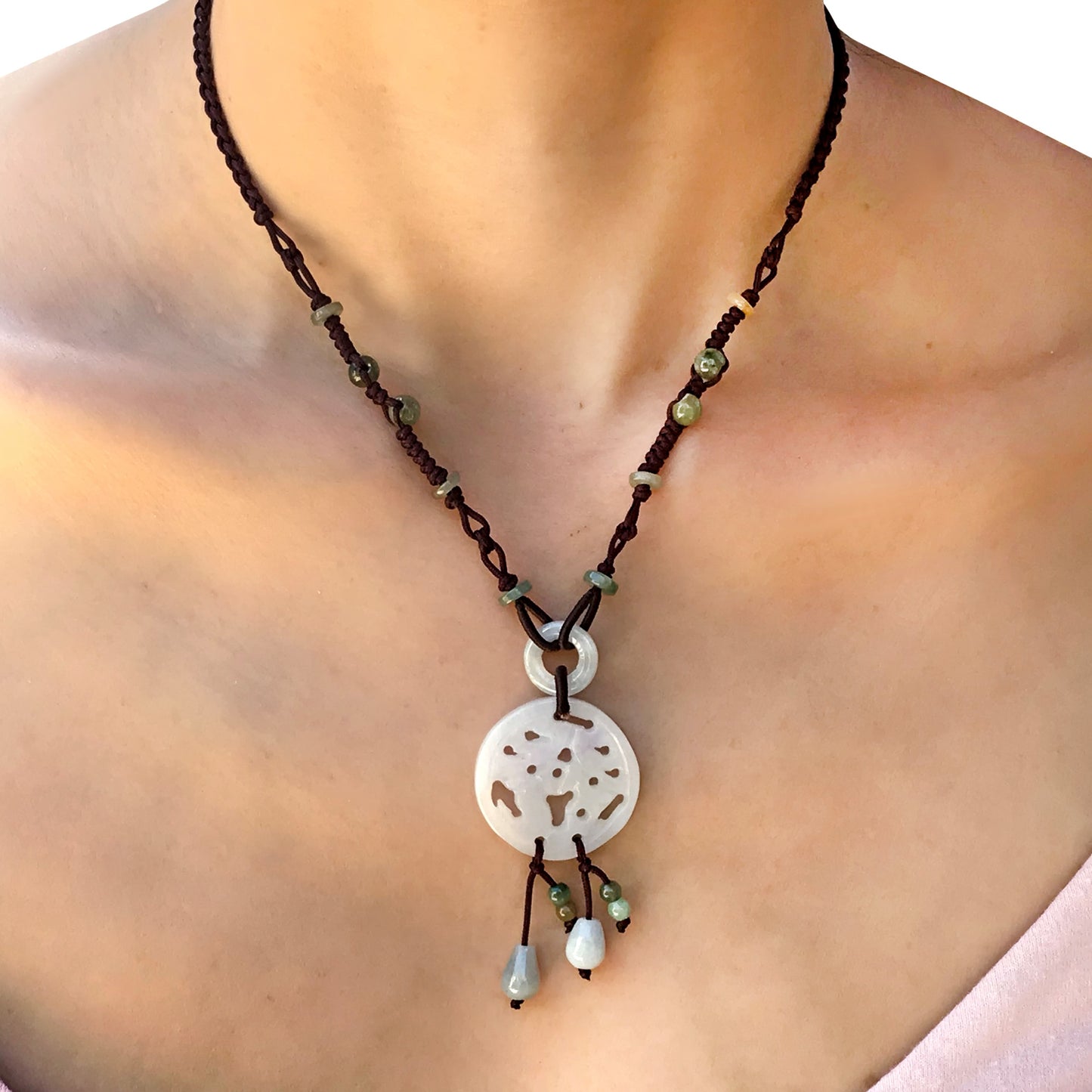 The Key to Financial Freedom: Chinese Wealth Character Necklace made with Brown Cord