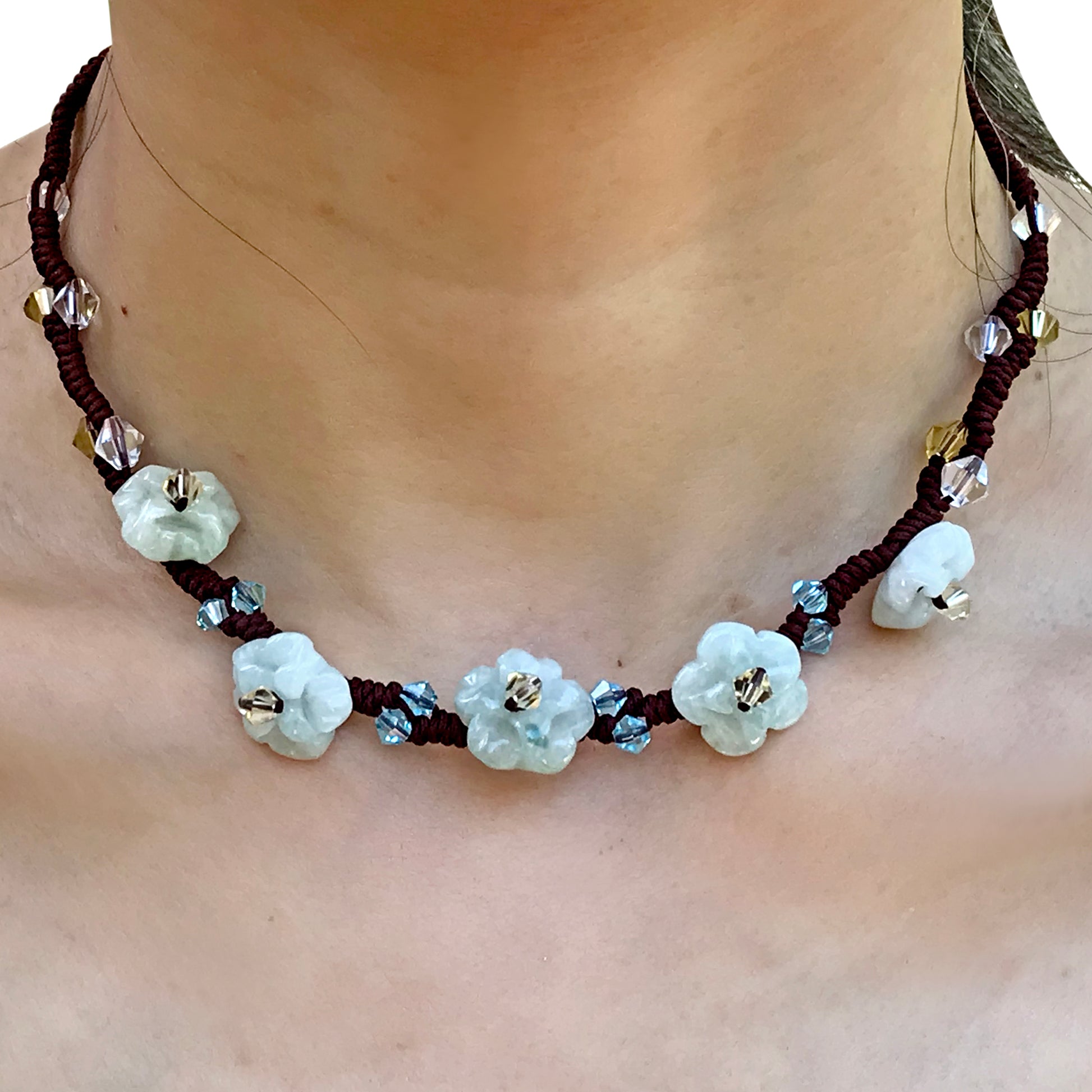 Shine Bright Like a Crystal with Scarlet Pimpernel Flower Necklace made with Brown Cord