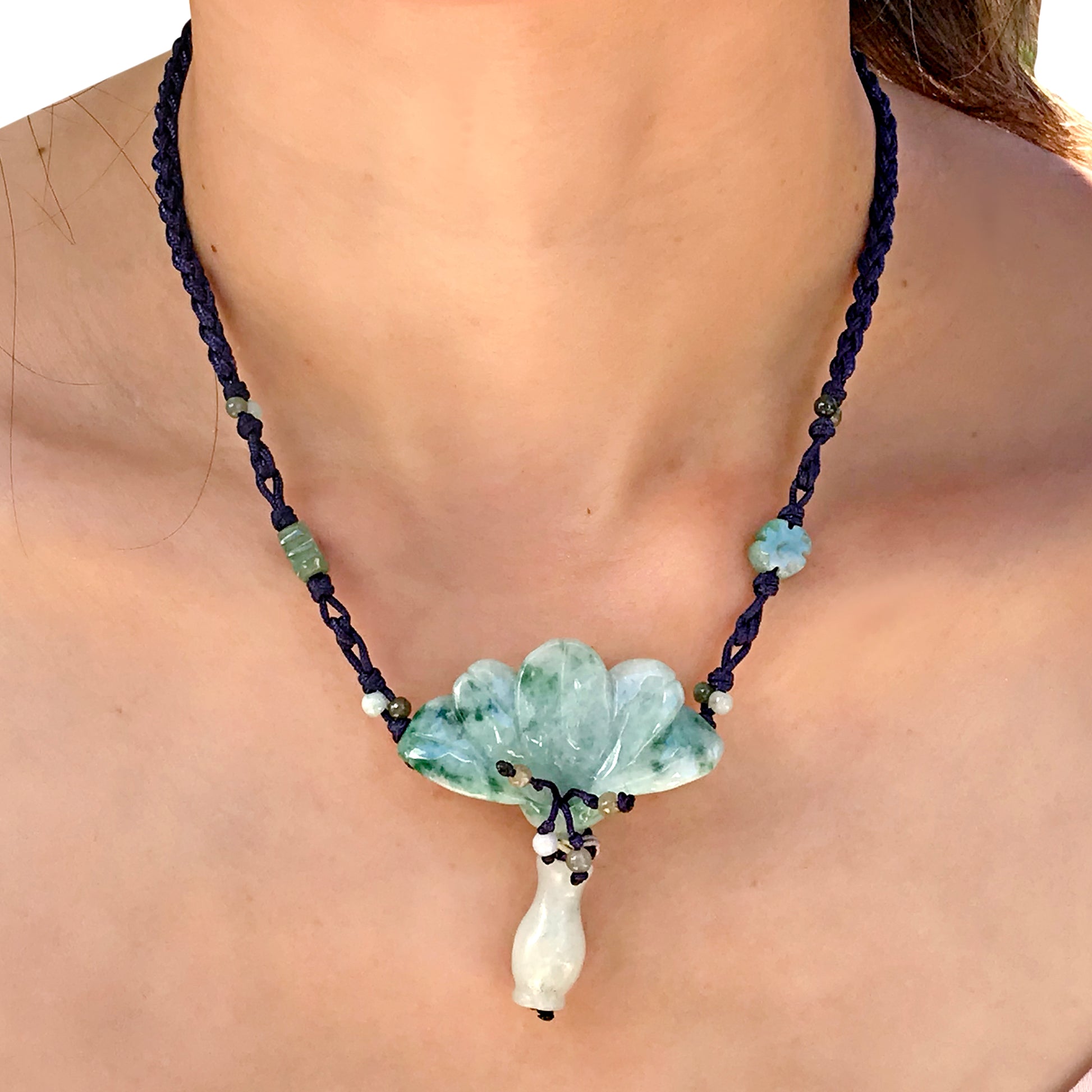 Achieve Beauty and Integrity with Peacock Flower Jade Necklace with Black Cord