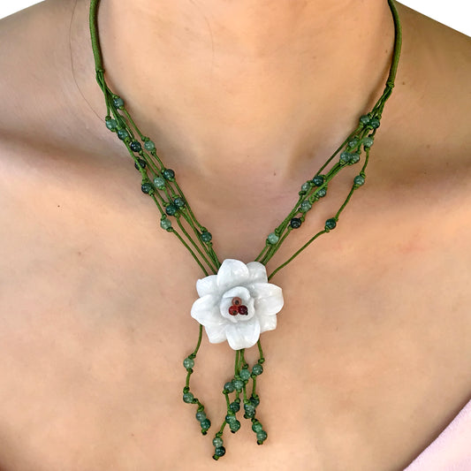 Wear Natural Beauty with Campanula Flower Jade Necklace made with Lime Cord