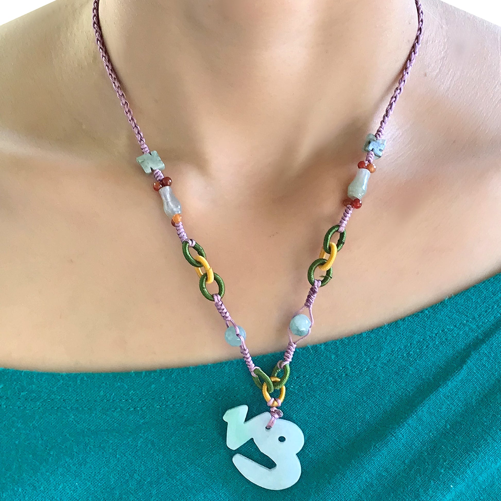 Feel the Love and Passion with a Capricorn Handmade Jade Pendant made with Lavender Cord