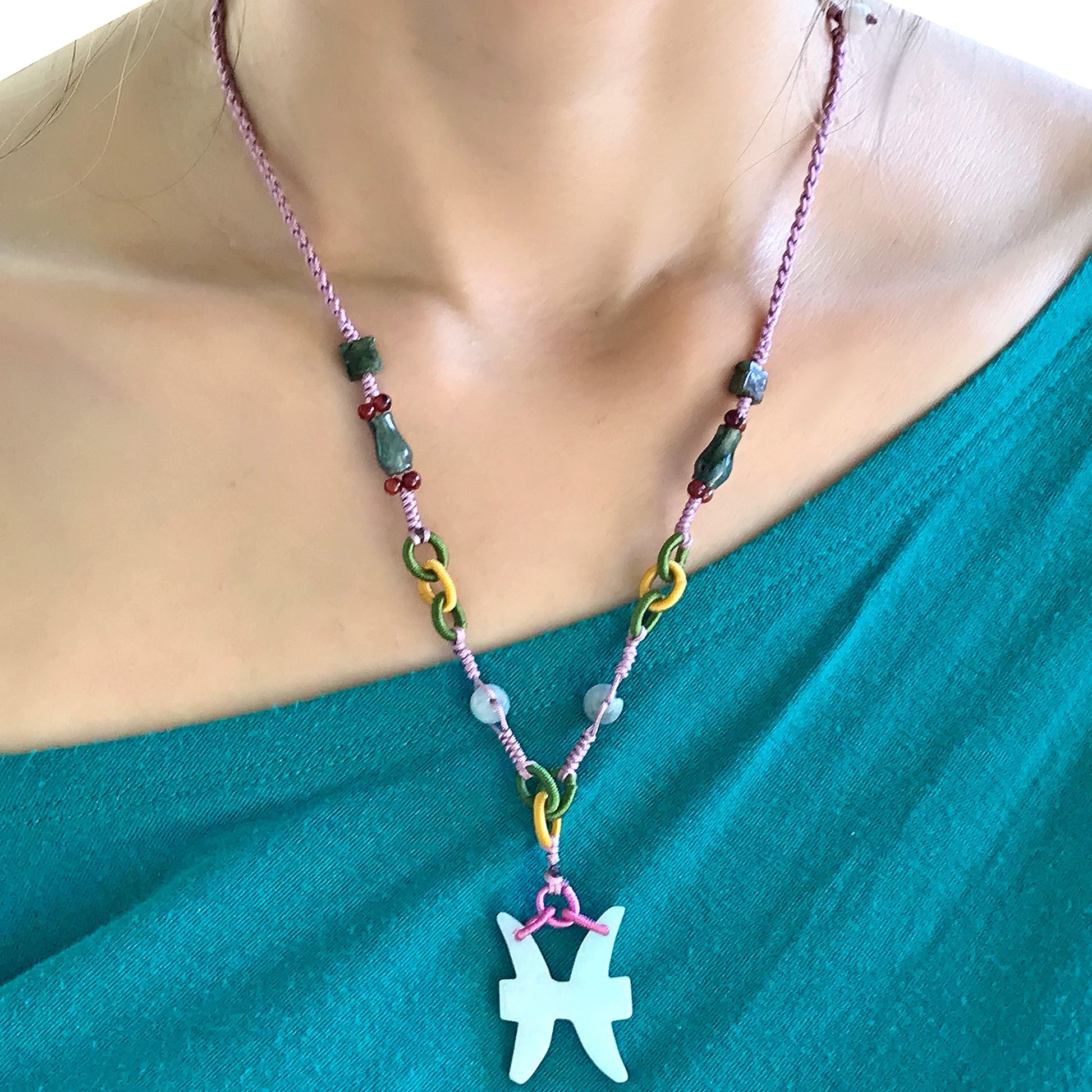 Shine with Your Pisces Pride with a Handmade Jade Necklace made with Lavender Cord