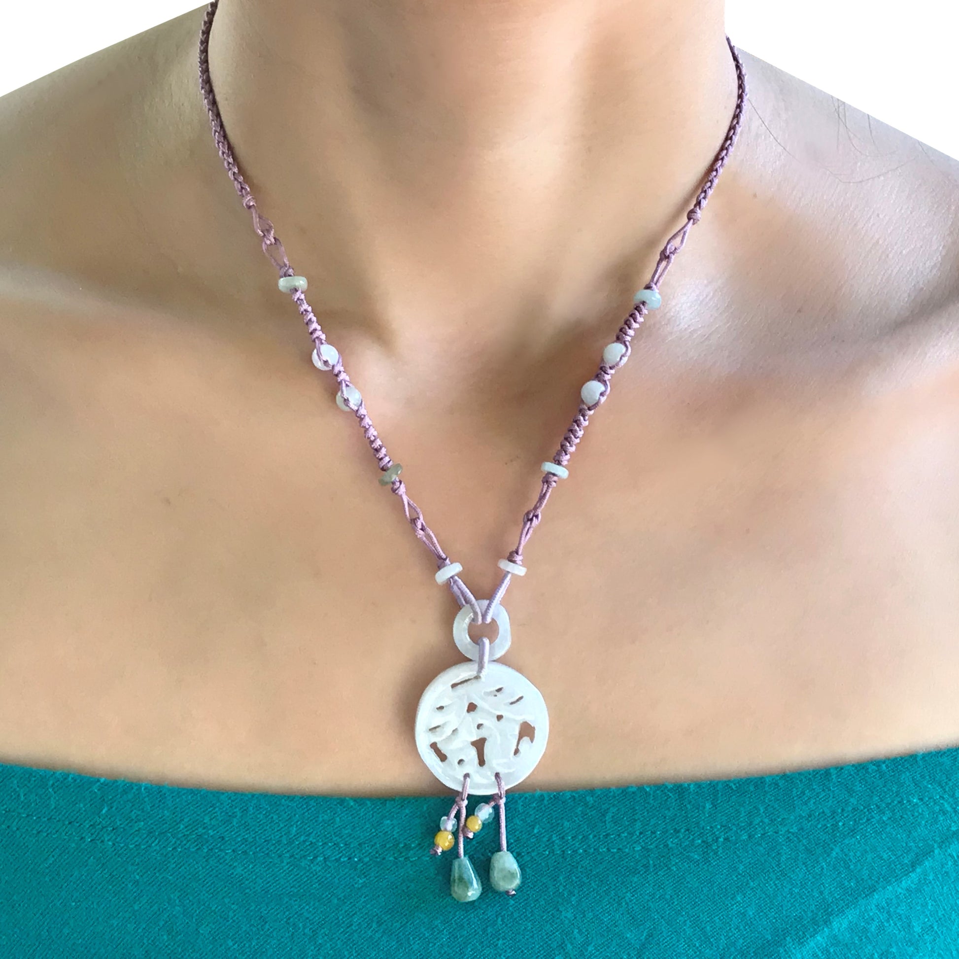 The Key to Financial Freedom: Chinese Wealth Character Necklace made with Lavender Cord