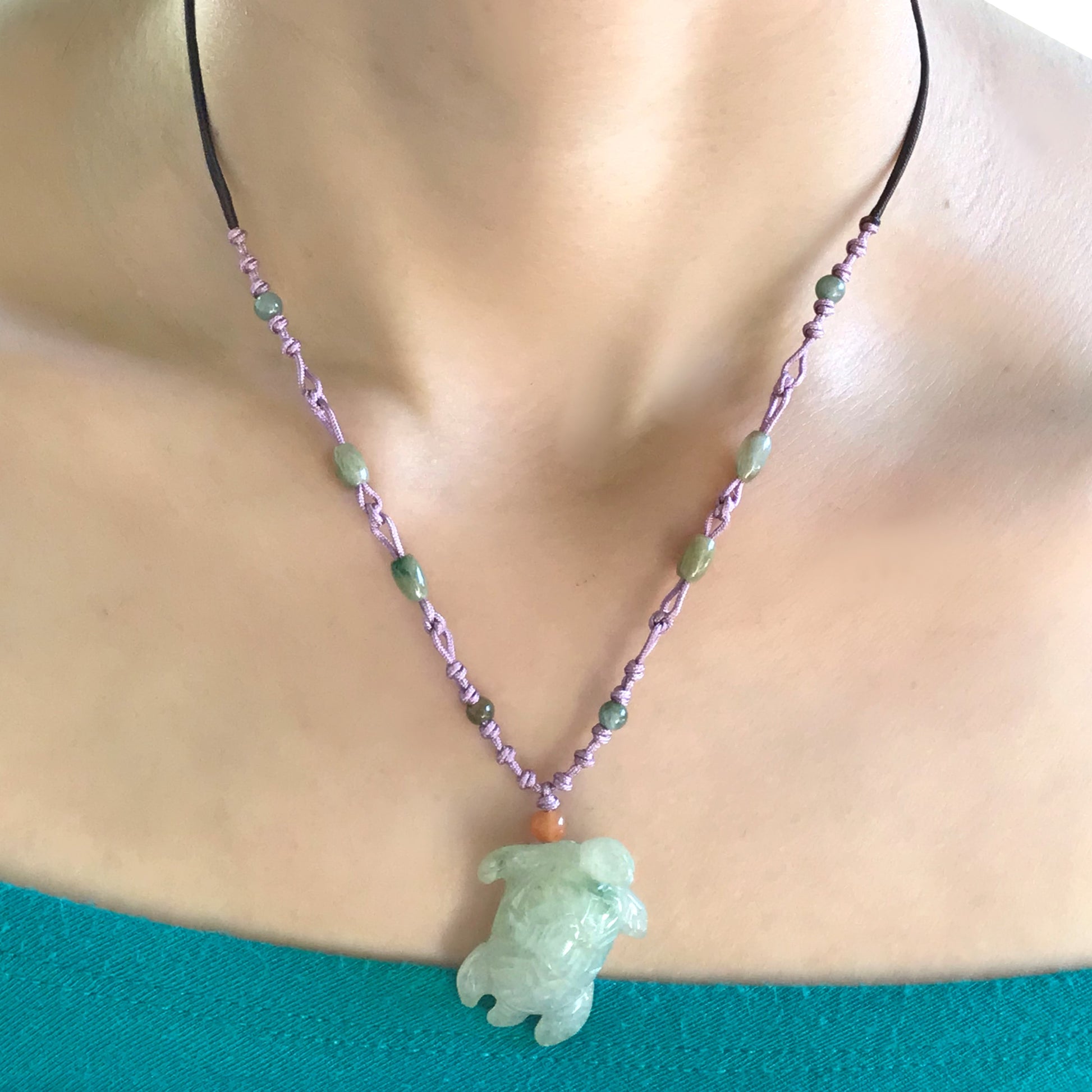 Get Good Luck and Spirituality with Turtle Jade Necklace made with Lavender Cord