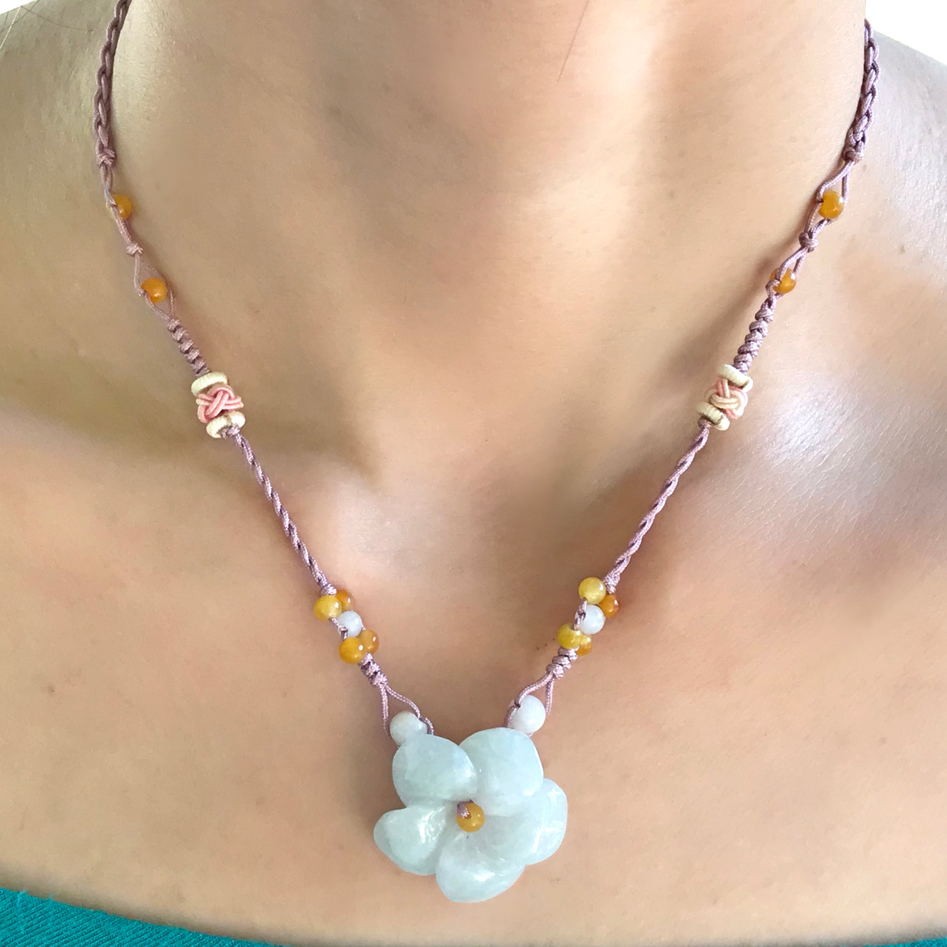 Feel Feminine with Clematis Flower Handmade Jade Necklace