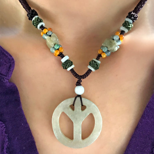 Calm and Zen with Peace Sign Handmade Jade Necklace Pendant