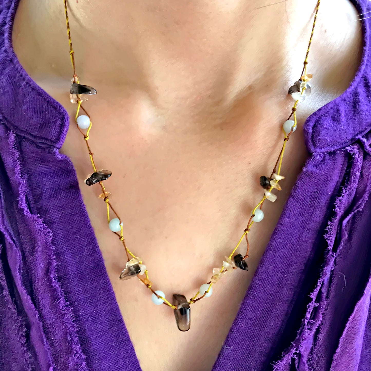 Perfect for Grounding Onyx and Citrine Gemstones Necklaces