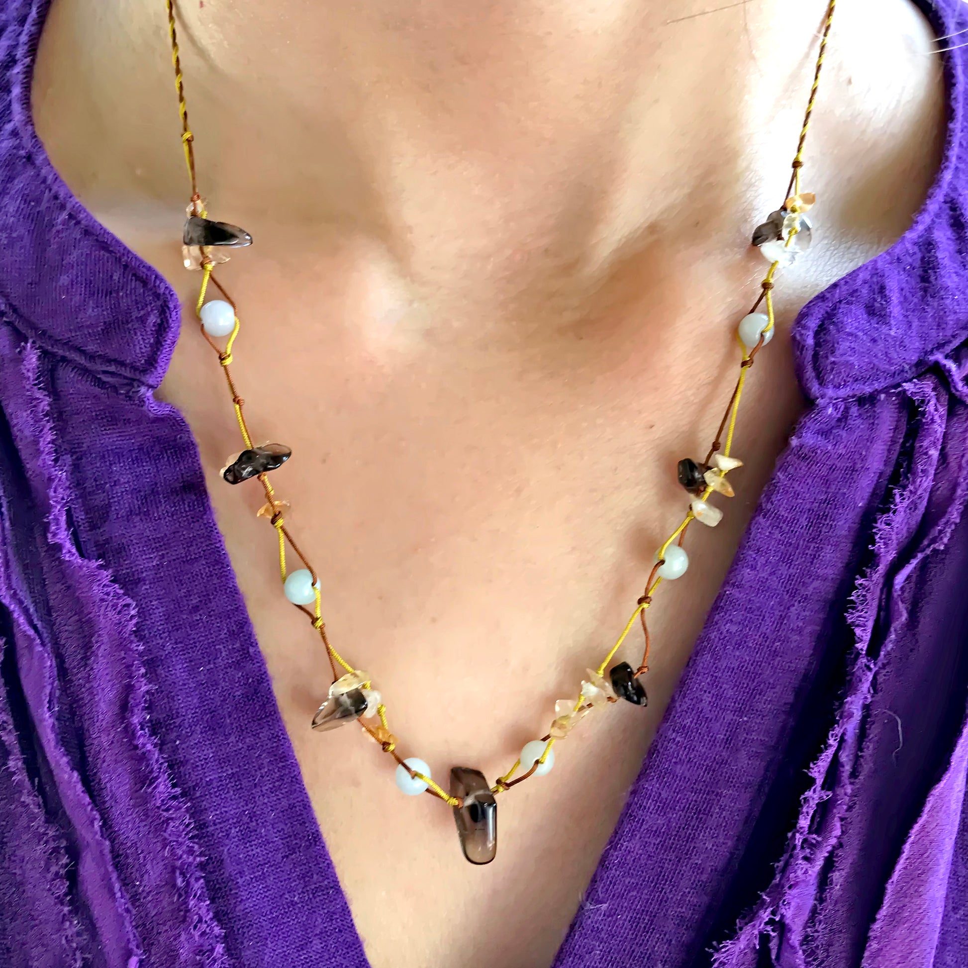 Perfect for Grounding Onyx and Citrine Gemstones Necklaces