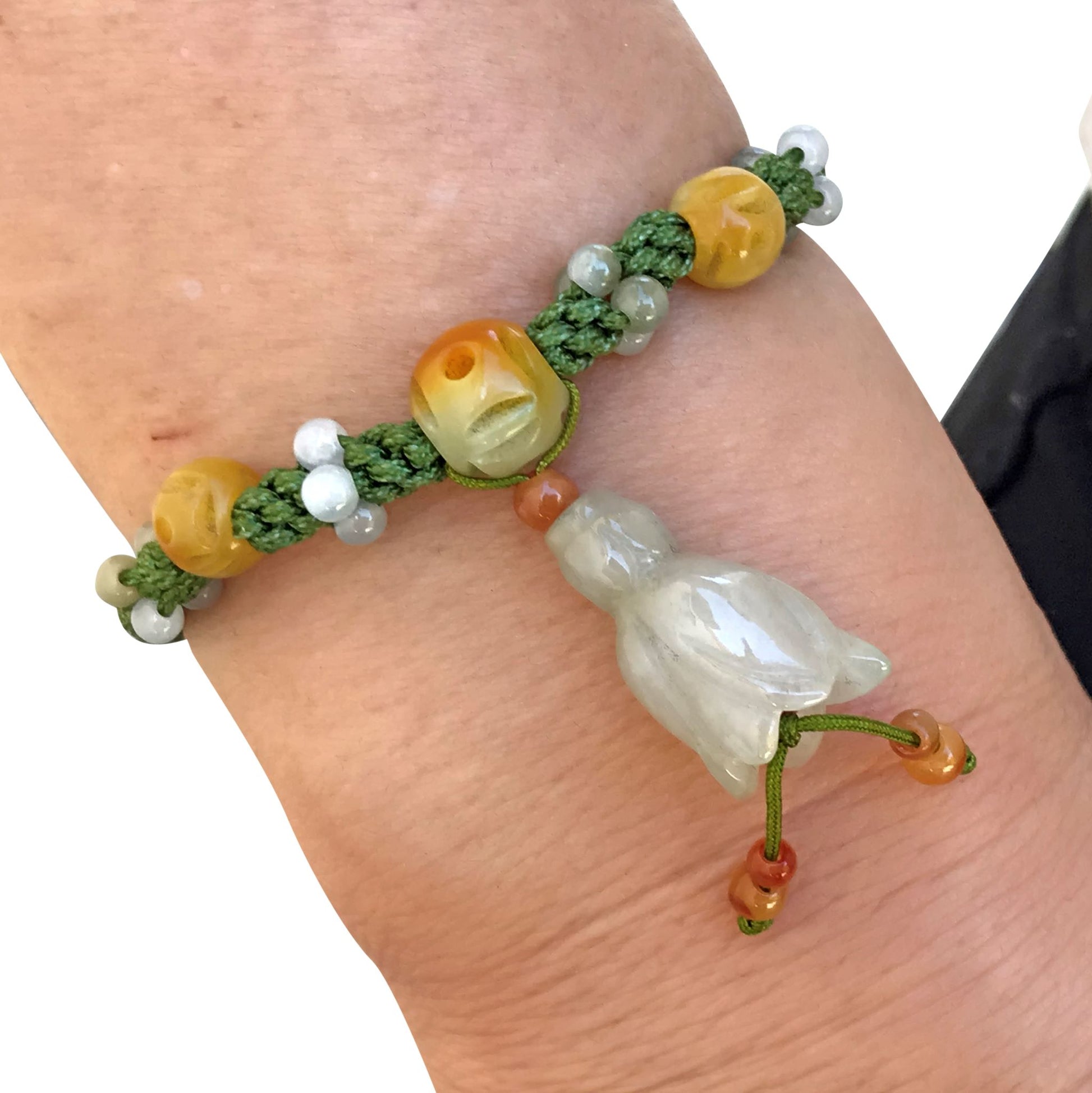 Brighten Up Your Spirit with Bellflower Jade Bracelet made with Lime Cord