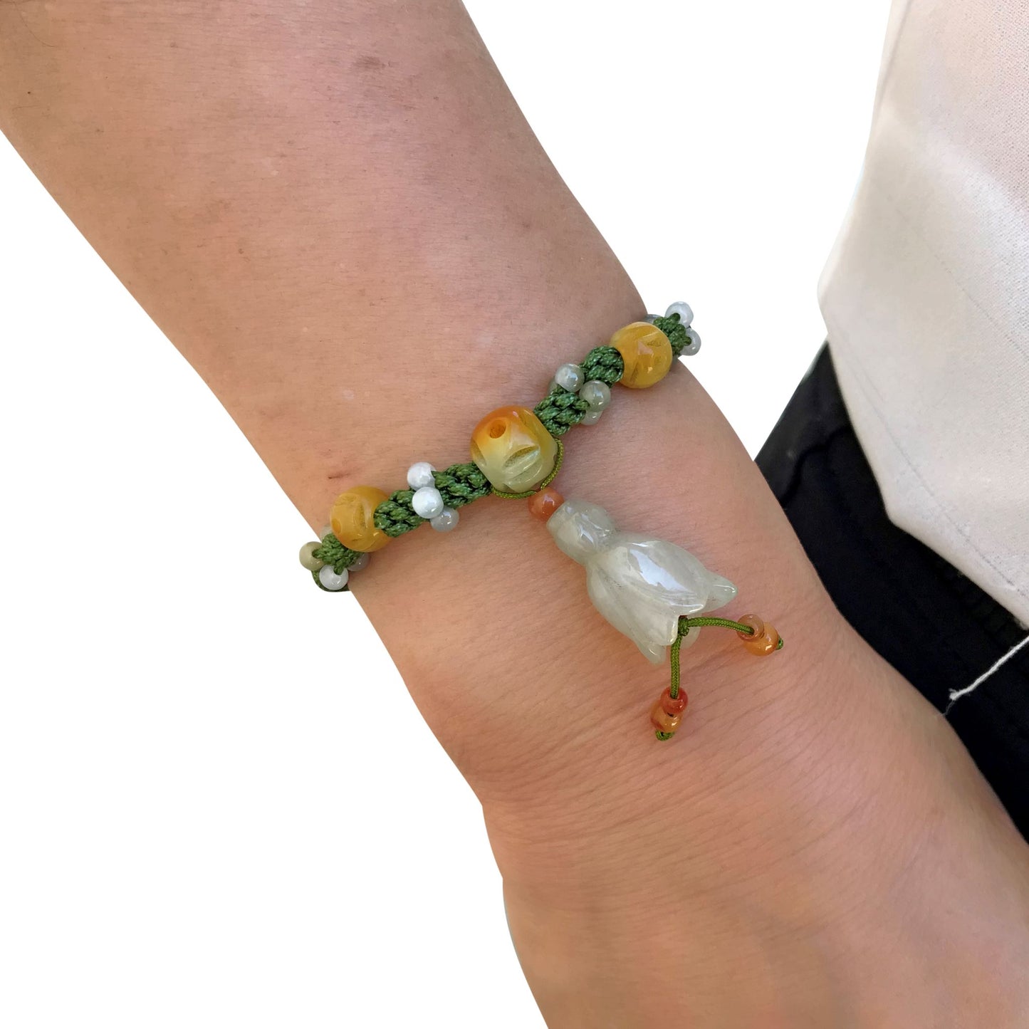 Brighten Up Your Spirit with Bellflower Jade Bracelet made with Lime Cord